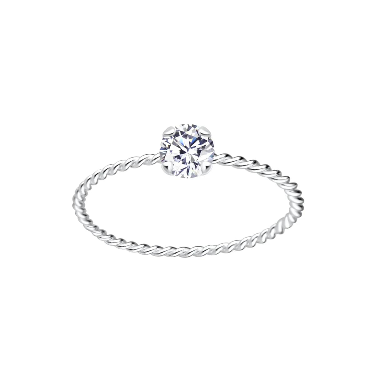 Bague solitaire torsadée 4 mm en argent 925