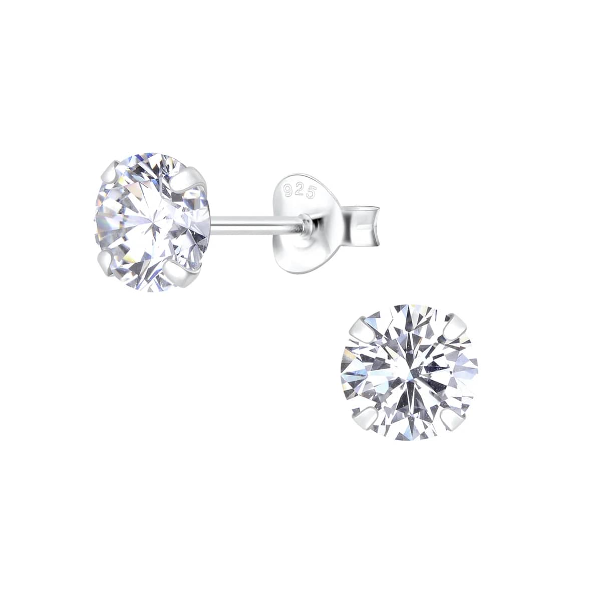 Puces d’oreilles rondes 6 mm en zirconium et argent 925