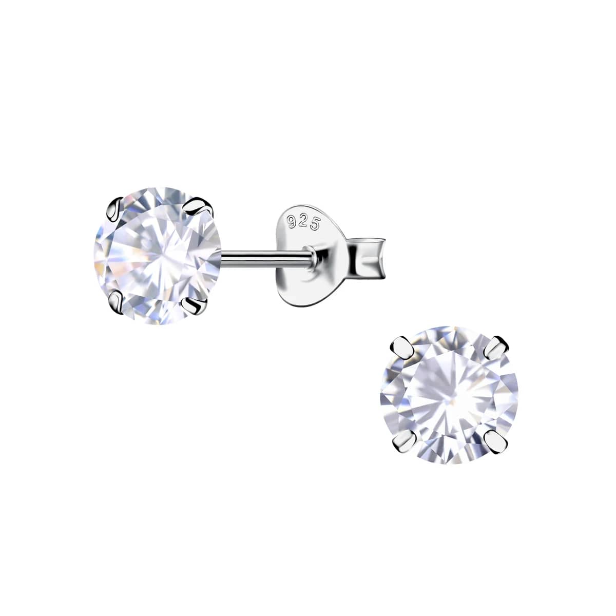 Puces d’oreilles rondes 6 mm rhodiées en argent 925