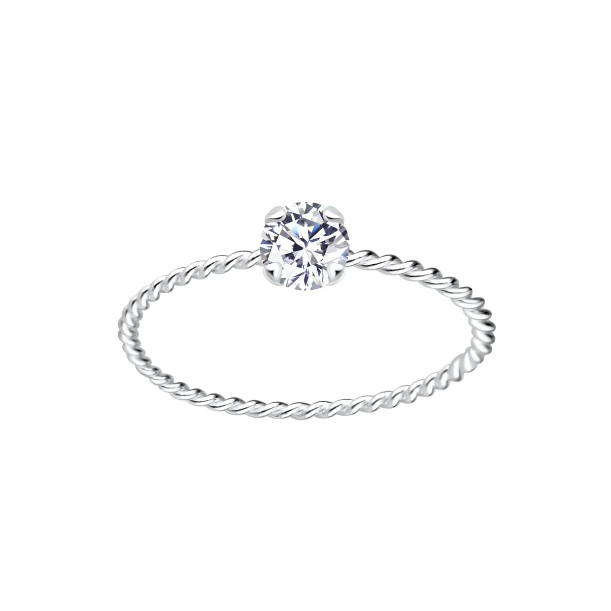 Bague solitaire torsadée 4 mm en argent 925