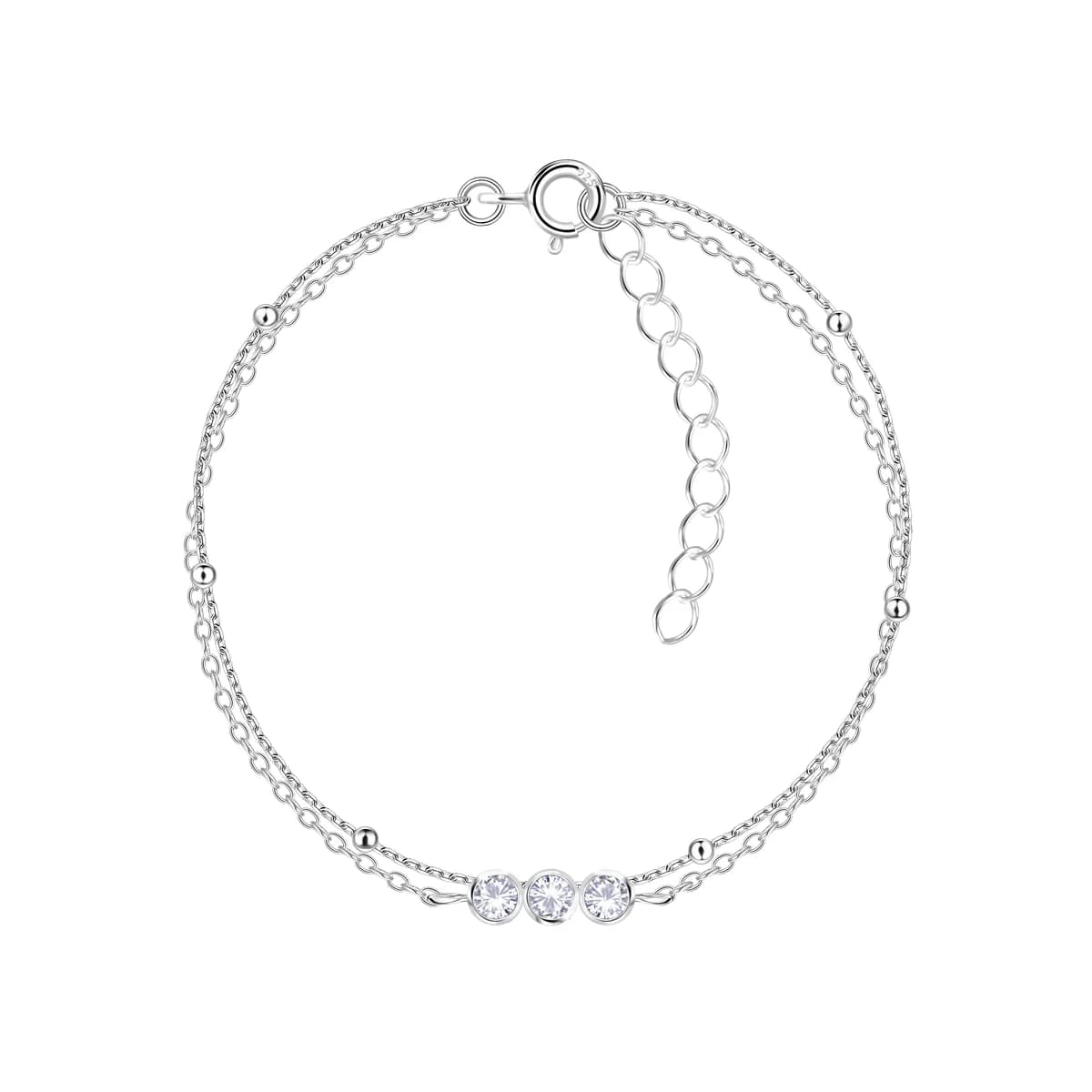 Bracelet Double Chaîne Trois Pierres en Argent 925 - Bijou Poignet
