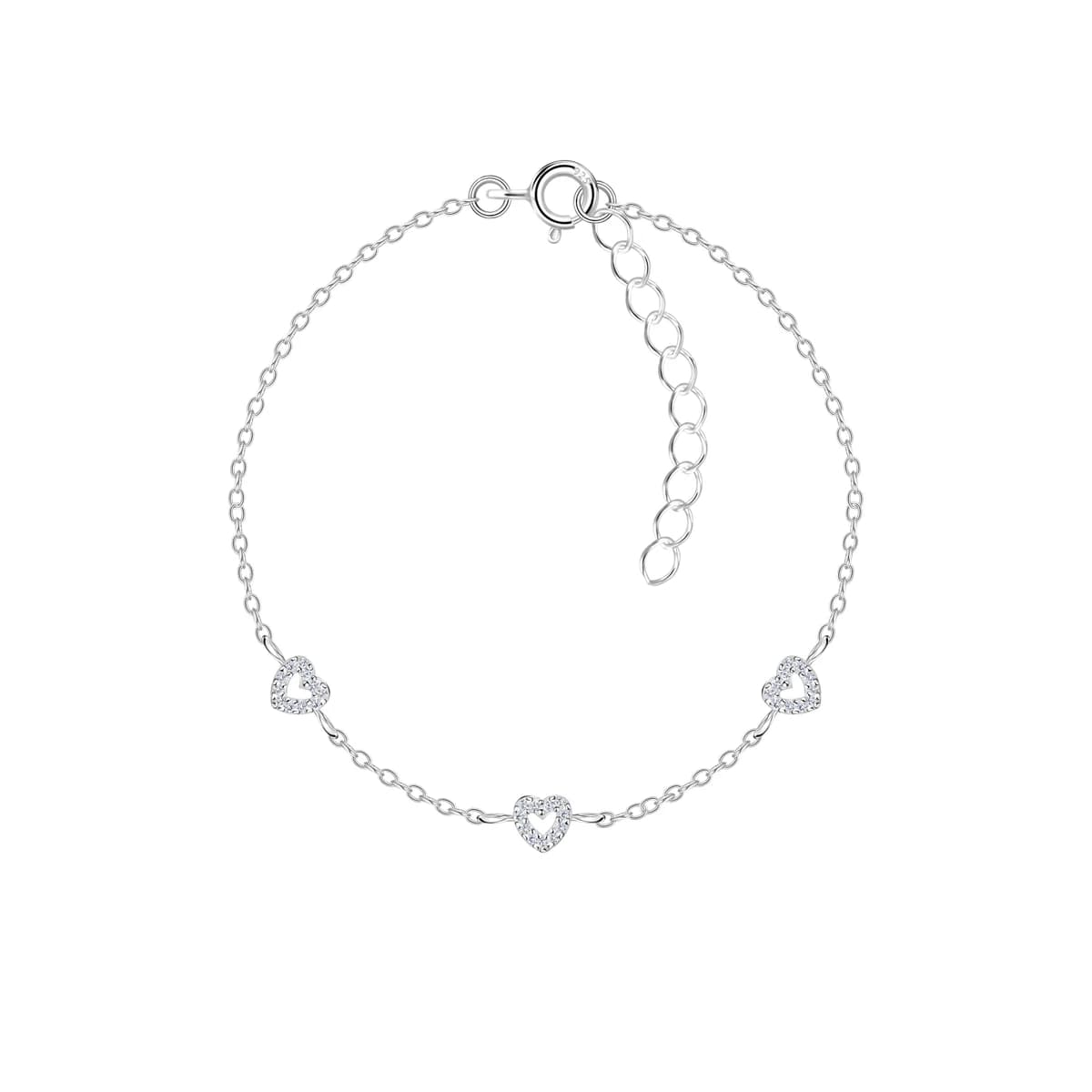 Bracelet Trois Cœurs en Argent 925 - Chaîne Fine Romantique