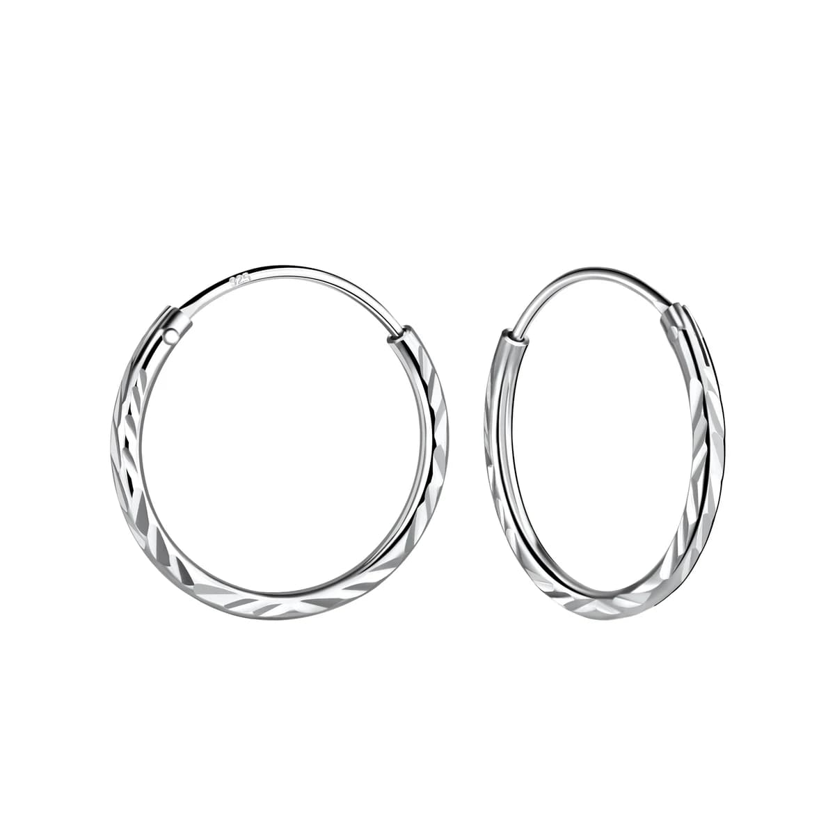 Créoles Diamantées 15 mm en Argent 925 - Anneaux Texturés Femme