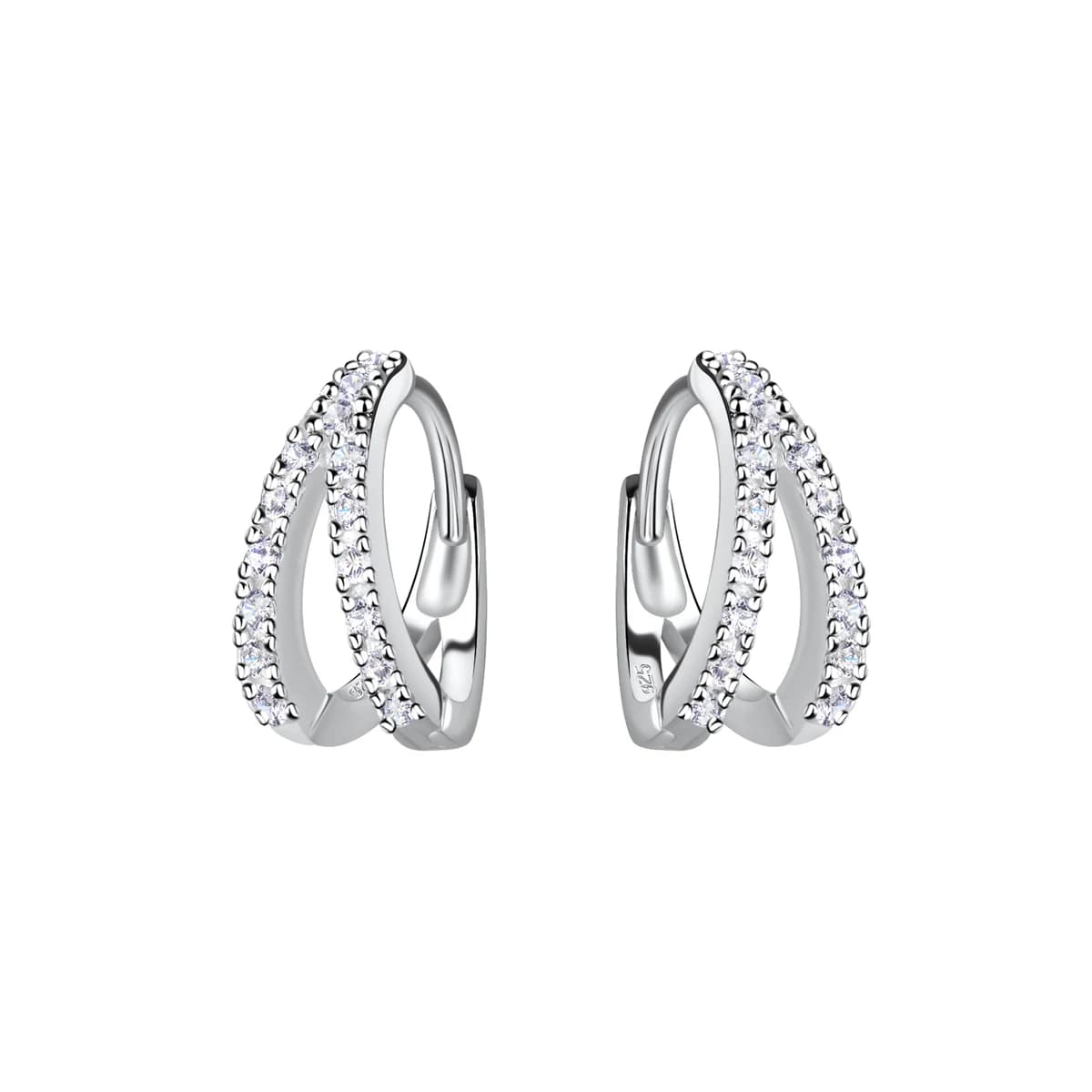 Créoles Doubles Serties en Argent 925 - Double Rang avec Oxydes de Zirconium