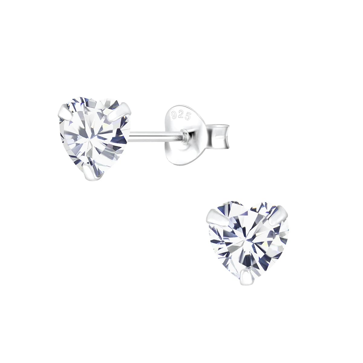 Puces d'Oreilles Cœur 6 mm en Argent 925 et Zirconium - Clous Romantiques