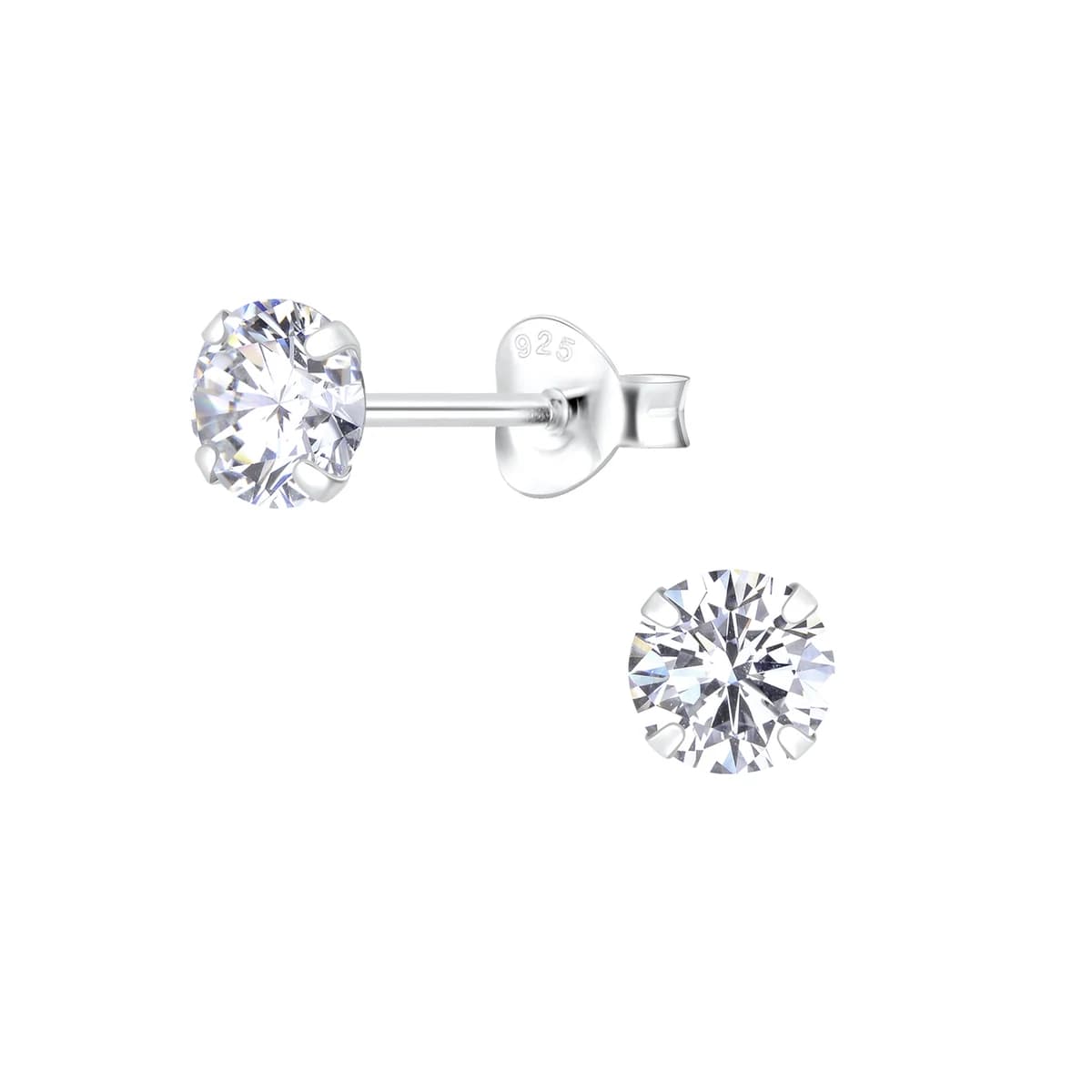 Puces d'Oreilles Rondes 5 mm en Argent 925 et Zirconium - Clous Finesse