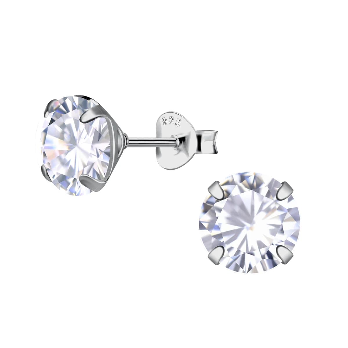 Puces d'Oreilles Rondes 8 mm en Argent 925 et Zirconium - Clous Fins